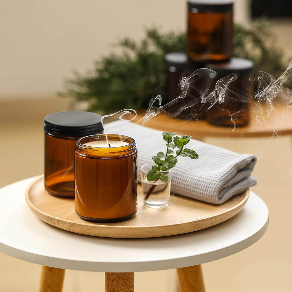 8oz Amber Glass Jars with Blac - Black Tin Candle 评论和价格